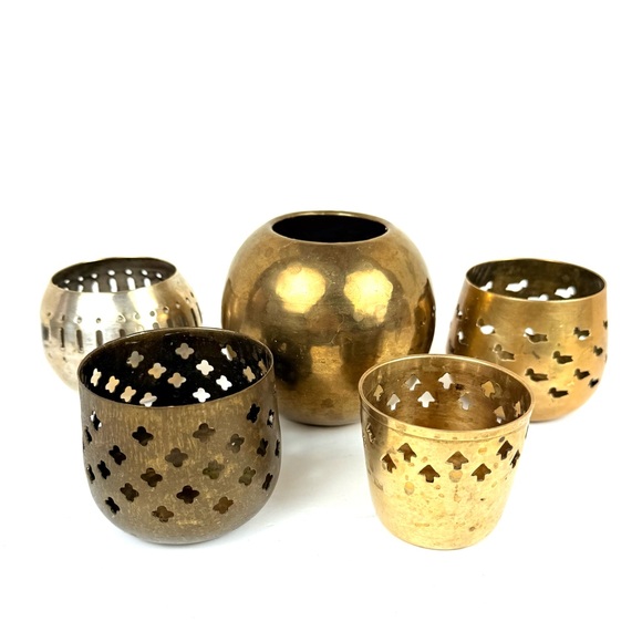Set Of 5 India Brass Cut Out Candle Holders Lot Various Designs Clover, Duck, - Picture 1 of 11